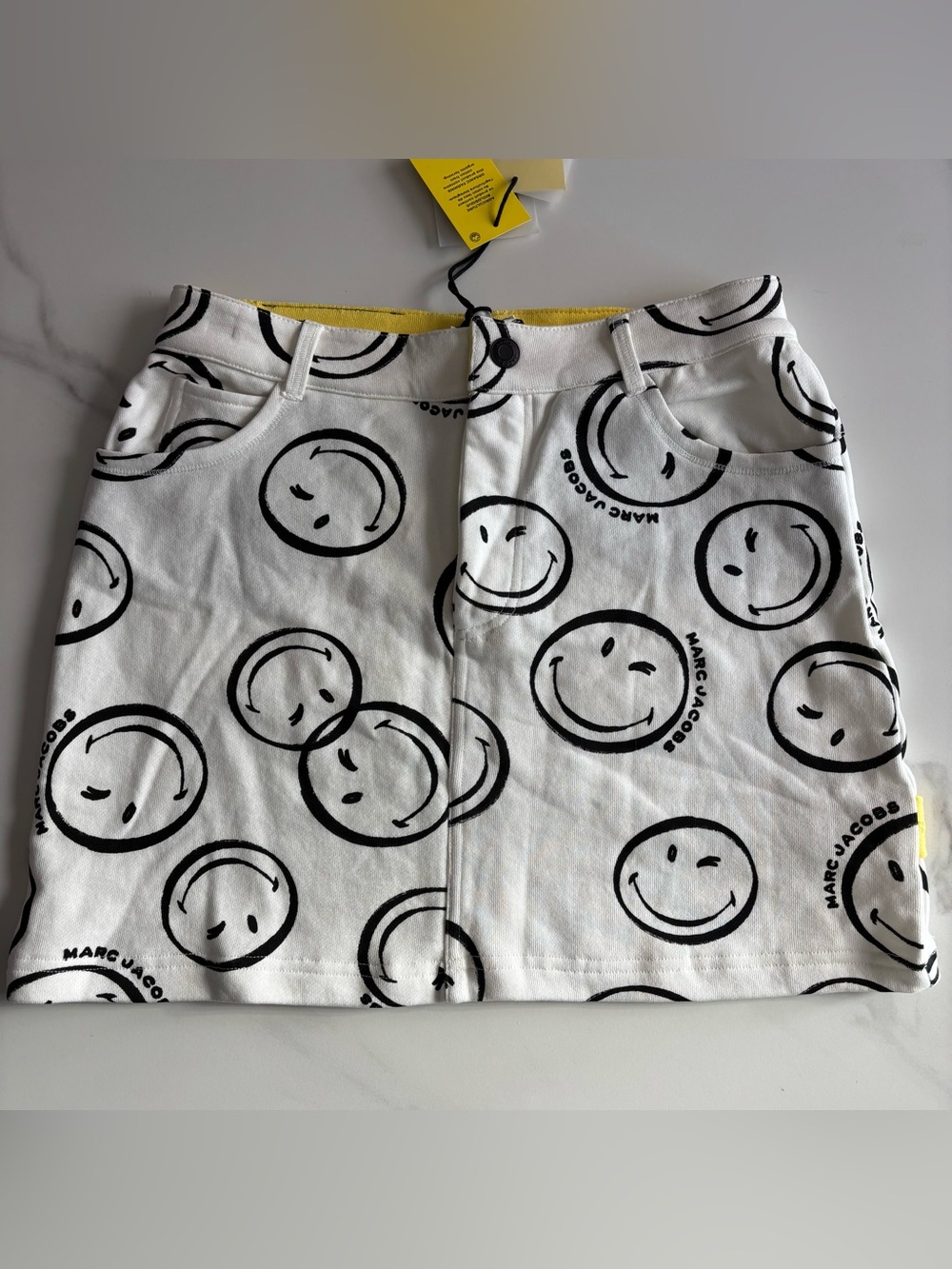 Marc Jacobs White Skirt with Black Smiley Print and Yellow Trim Sz 12 y.o.